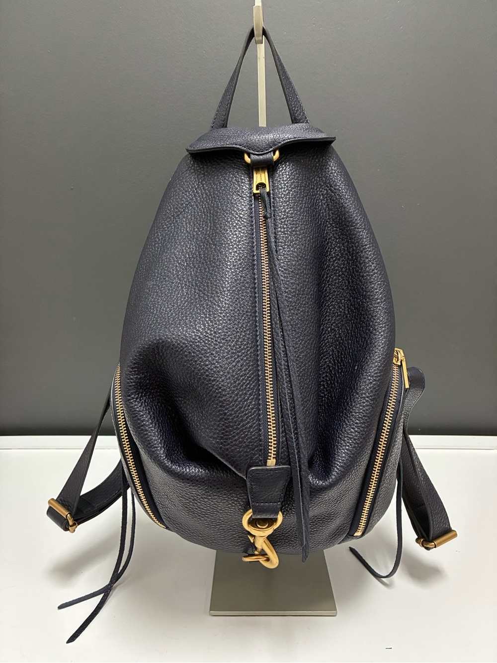 Rebecca Minkoff Pebbled Leather Navy Backpack with Gold Hardware